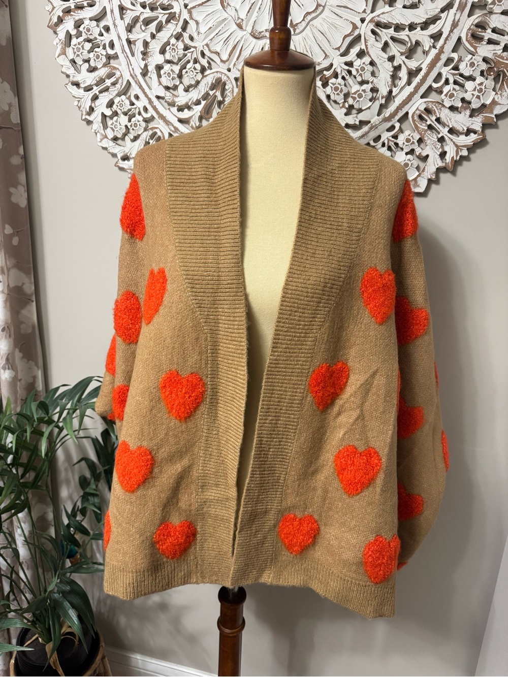 Anthropologie Boucle Heart Knit Kimono Cardigan Sweater ~ One Size